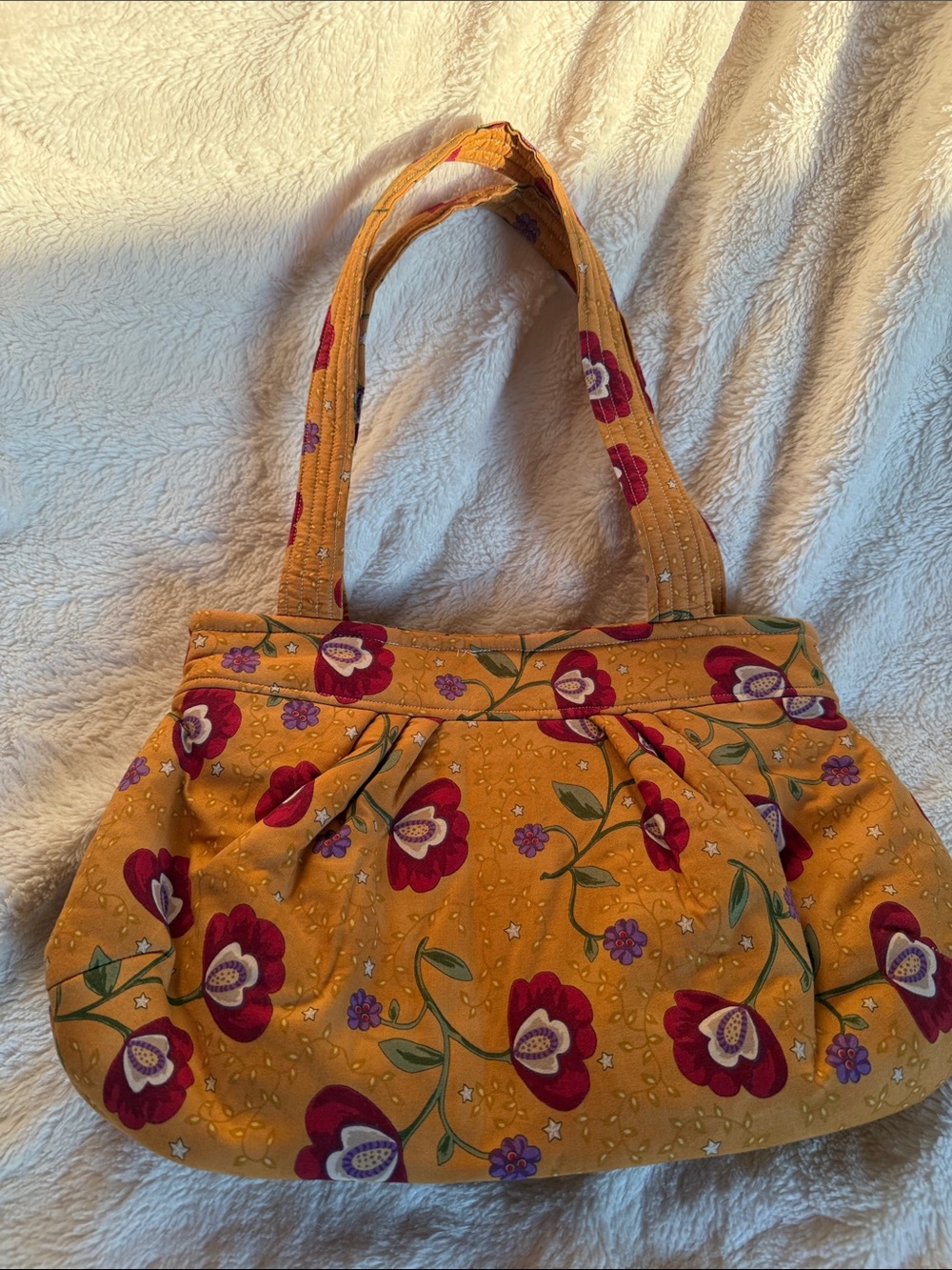 Spirit Designs Mustard Yellow Quilted Floral Cotton Shoulder Bag Tote Handbag